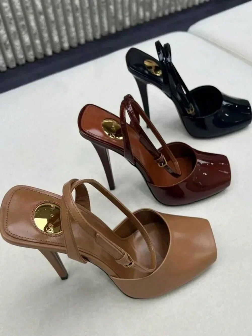 Burgundy Elegant Women's Square Toe High Heels